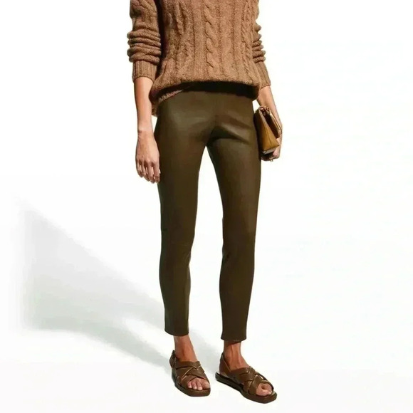 New Vince 100% Lamb Leather Skinny Slim Fit Pants Burgundy M - Picture 1 of 12